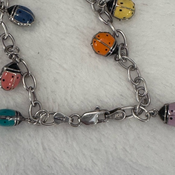 JCM "JACMEL MAURITIUS" STERLING SILVER 7 COLOR LADYBUG CHARM BRACELET-.925 - Picture 4 of 6